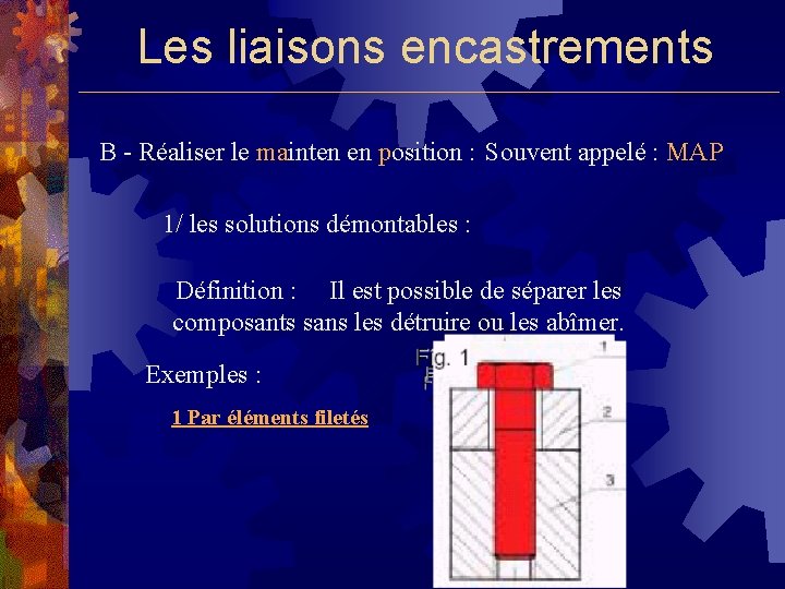 Les liaisons encastrements B - Réaliser le mainten en position : Souvent appelé :