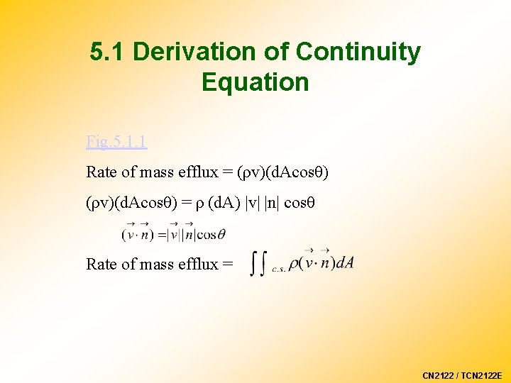 5. 1 Derivation of Continuity Equation Fig. 5. 1. 1 Rate of mass efflux