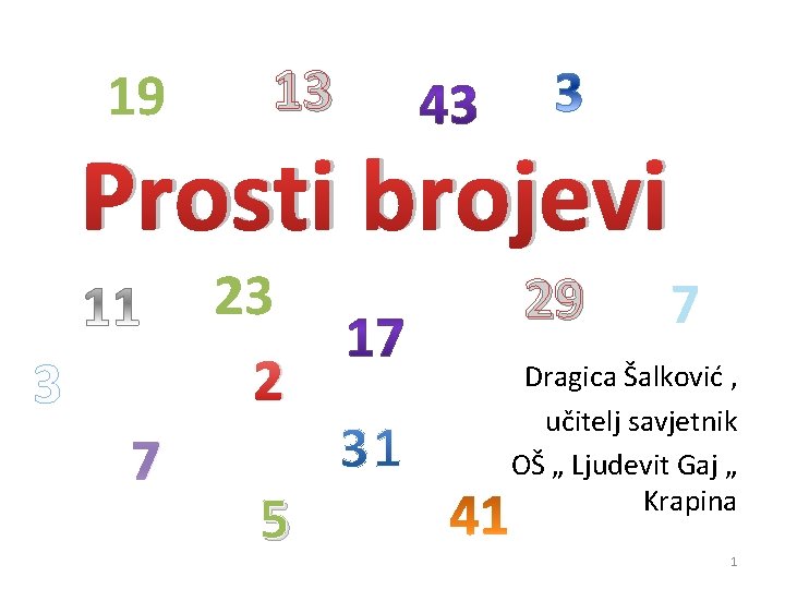 19 13 Prosti brojevi 2 23 2 3 7 5 29 7 Dragica Šalković