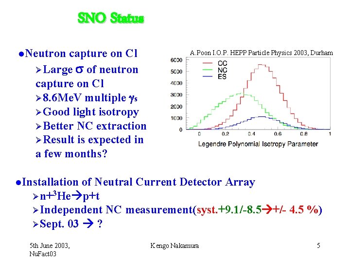 SNO Status l. Neutron capture on Cl ØLarge s of neutron capture on Cl