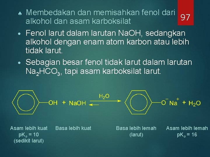 Membedakan dan memisahkan fenol dari 97 alkohol dan asam karboksilat · Fenol larut dalam Membedakan dan memisahkan fenol dari 97 alkohol dan asam karboksilat · Fenol larut dalam