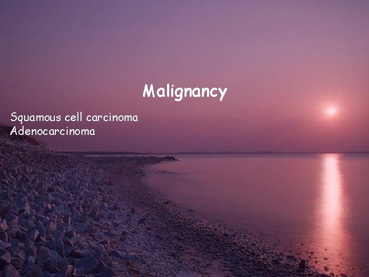 Malignancy Squamous cell carcinoma Adenocarcinoma 