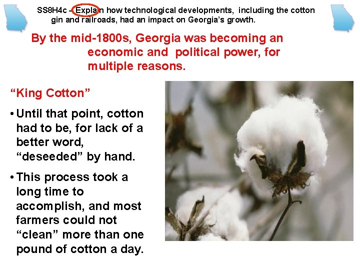 SS 8 H 4 c – Explain how technological developments, including the cotton gin