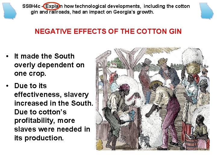 SS 8 H 4 c – Explain how technological developments, including the cotton gin