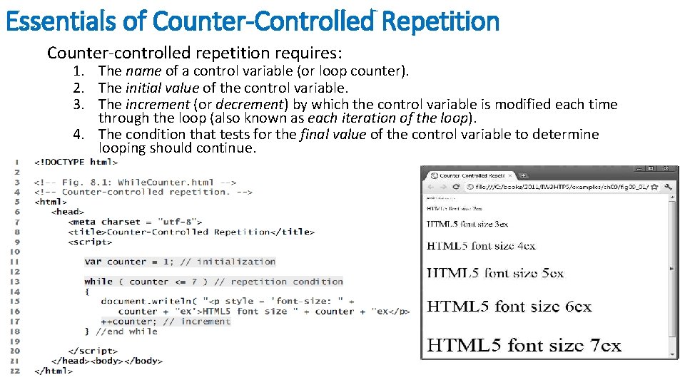 Essentials of Counter-Controlled Repetition Counter-controlled repetition requires: 1. The name of a control variable Essentials of Counter-Controlled Repetition Counter-controlled repetition requires: 1. The name of a control variable