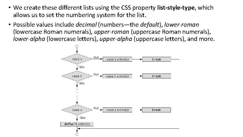 • We create these different lists using the CSS property list-style-type, which allows • We create these different lists using the CSS property list-style-type, which allows