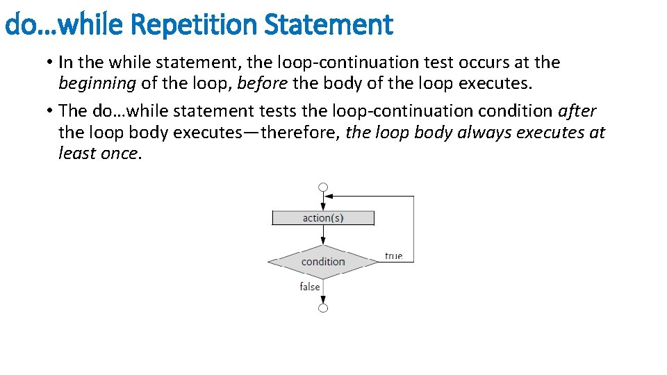 do…while Repetition Statement • In the while statement, the loop-continuation test occurs at the do…while Repetition Statement • In the while statement, the loop-continuation test occurs at the