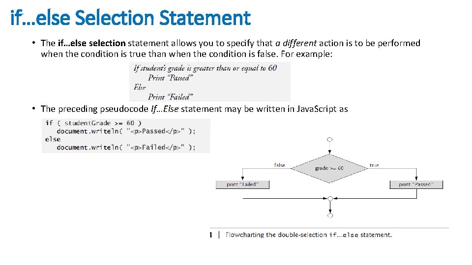 if…else Selection Statement • The if…else selection statement allows you to specify that a if…else Selection Statement • The if…else selection statement allows you to specify that a