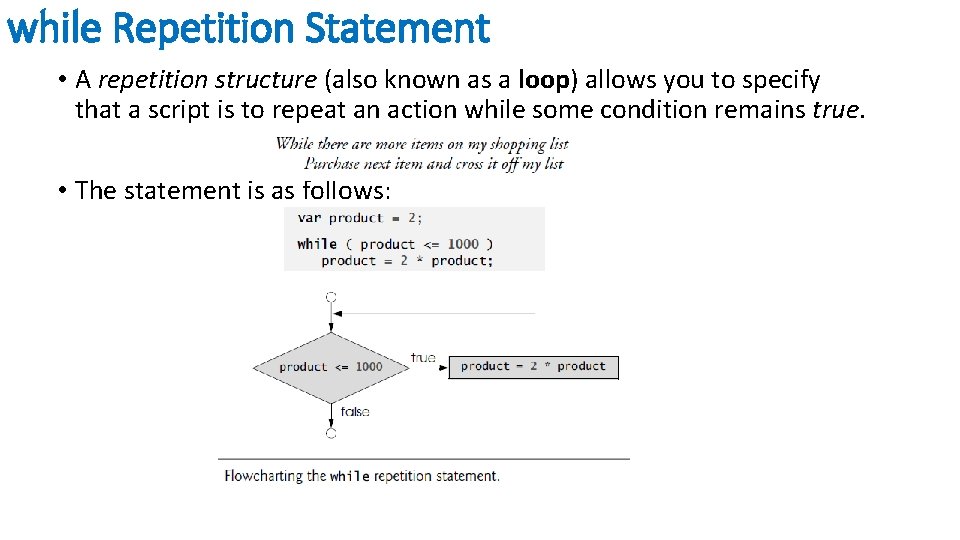 while Repetition Statement • A repetition structure (also known as a loop) allows you while Repetition Statement • A repetition structure (also known as a loop) allows you