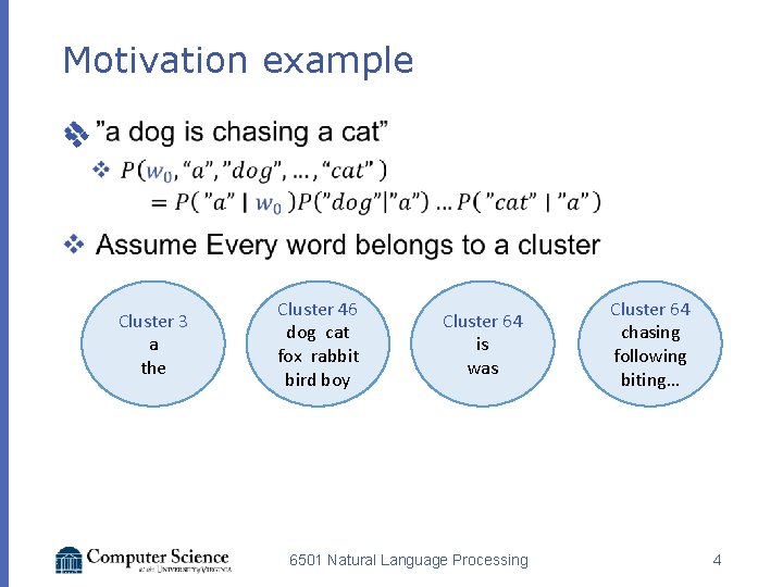 Motivation example v Cluster 3 a the Cluster 46 dog cat fox rabbit bird