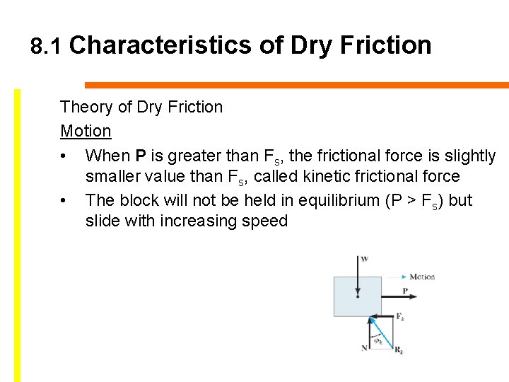 8. 1 Characteristics of Dry Friction Theory of Dry Friction Motion • When P