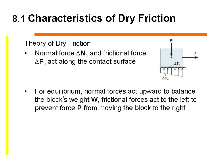 8. 1 Characteristics of Dry Friction Theory of Dry Friction • Normal force ∆Nn