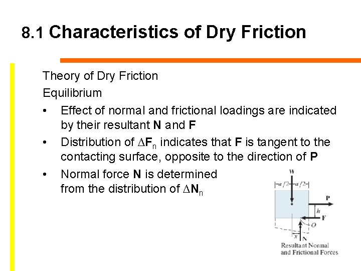8. 1 Characteristics of Dry Friction Theory of Dry Friction Equilibrium • Effect of