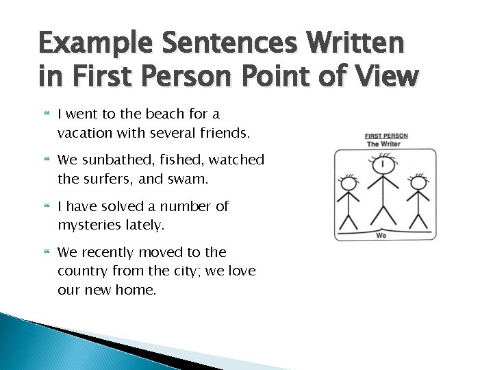 Example Sentences Written in First Person Point of View I went to the beach