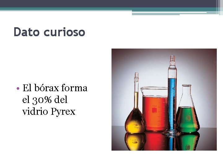 Dato curioso • El bórax forma el 30% del vidrio Pyrex 