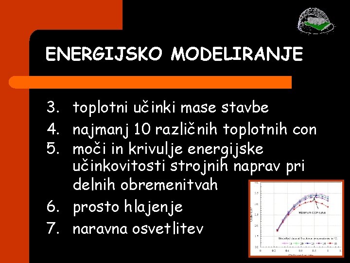 ENERGIJSKO MODELIRANJE 3. toplotni učinki mase stavbe 4. najmanj 10 različnih toplotnih con 5. ENERGIJSKO MODELIRANJE 3. toplotni učinki mase stavbe 4. najmanj 10 različnih toplotnih con 5.