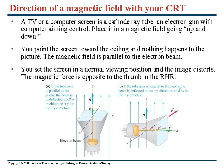 Direction of a magnetic field with your CRT • A TV or a computer