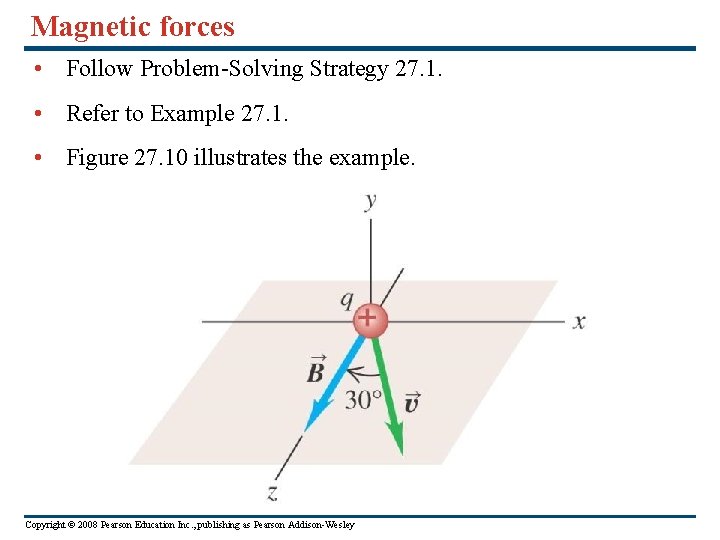 Magnetic forces • Follow Problem-Solving Strategy 27. 1. • Refer to Example 27. 1.
