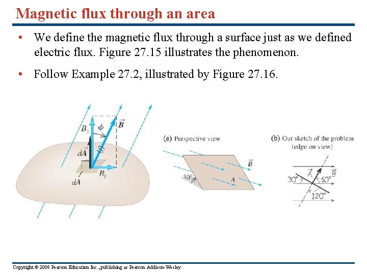 Magnetic flux through an area • We define the magnetic flux through a surface
