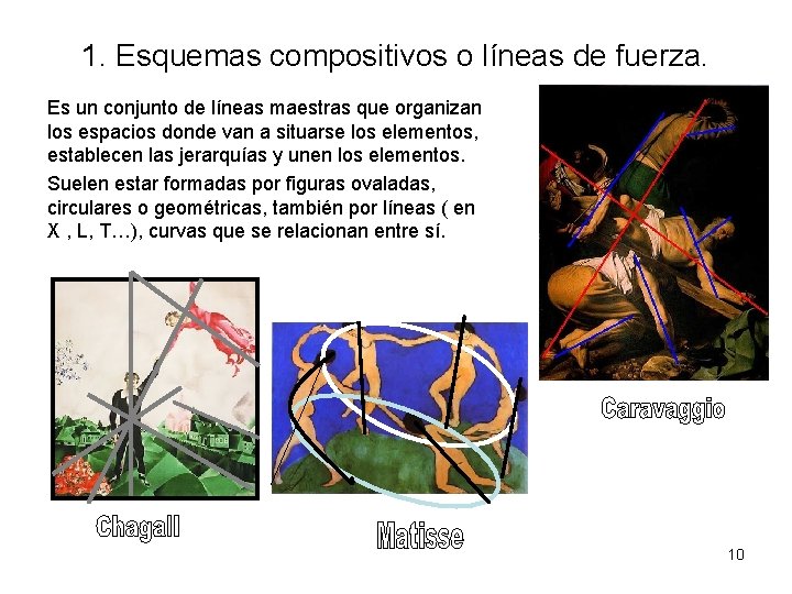 1. Esquemas compositivos o líneas de fuerza. Es un conjunto de líneas maestras que