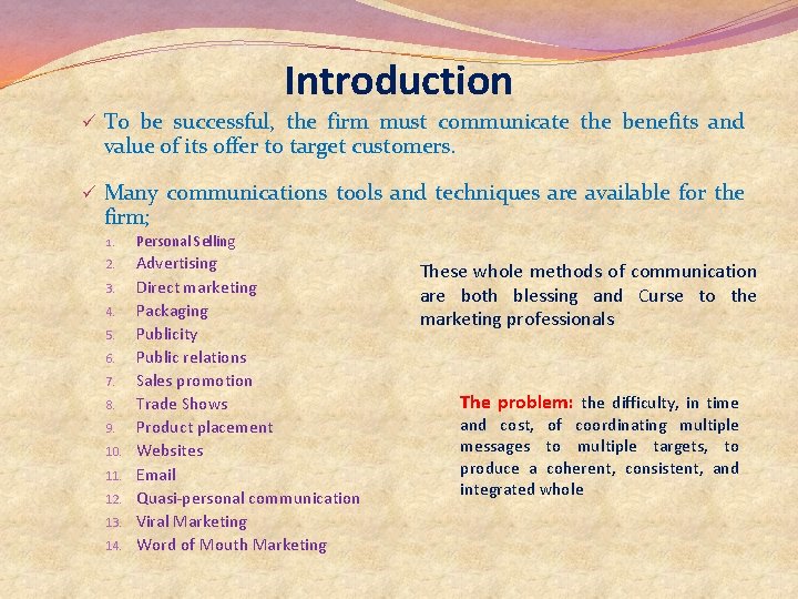 Introduction ü To be successful, the firm must communicate the benefits and value of Introduction ü To be successful, the firm must communicate the benefits and value of