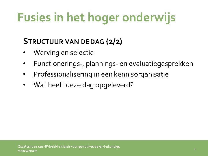 Fusies in het hoger onderwijs STRUCTUUR VAN DE DAG (2/2) • • Werving en