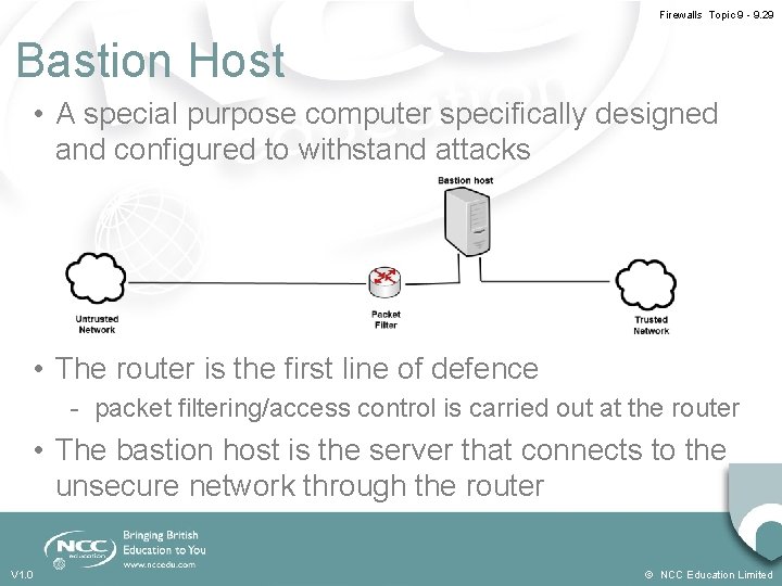 Firewalls Topic 9 - 9. 29 Bastion Host • A special purpose computer specifically