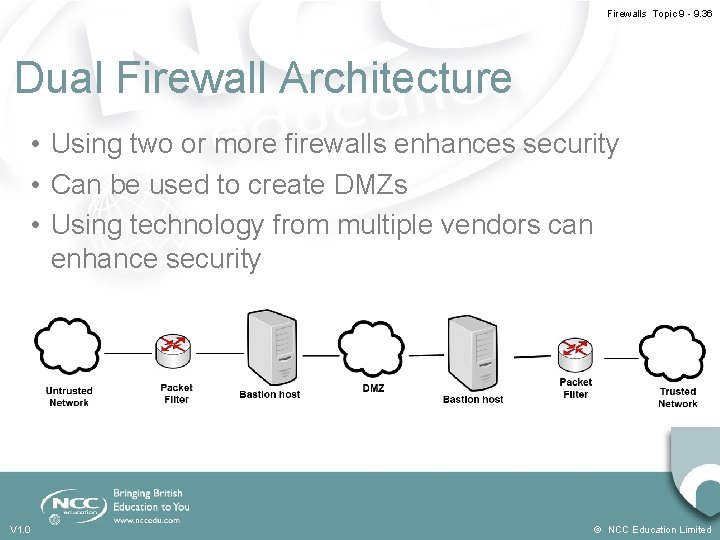 Firewalls Topic 9 - 9. 36 Dual Firewall Architecture • Using two or more