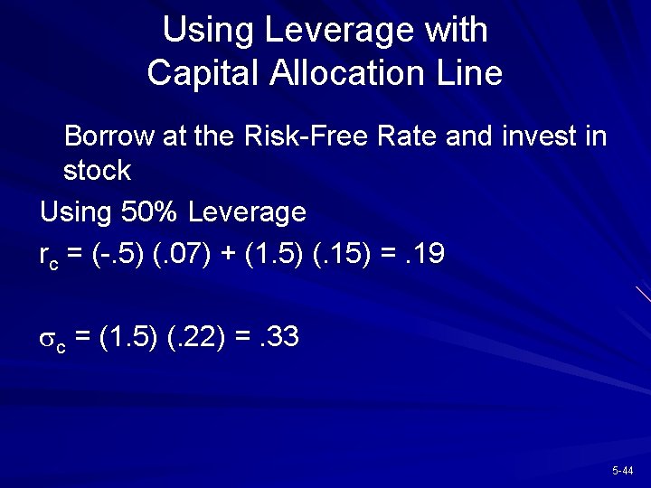 Using Leverage with Capital Allocation Line Borrow at the Risk-Free Rate and invest in