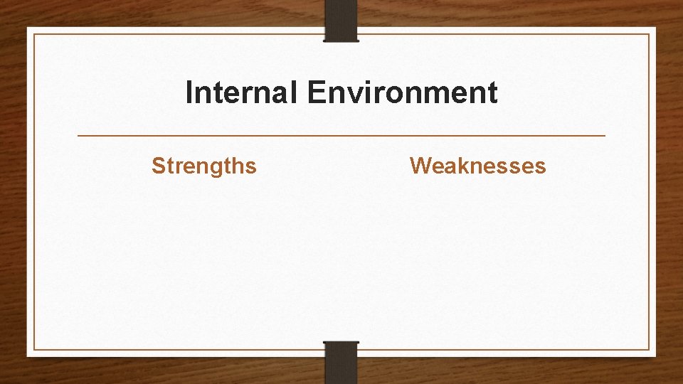 Internal Environment Strengths Weaknesses 