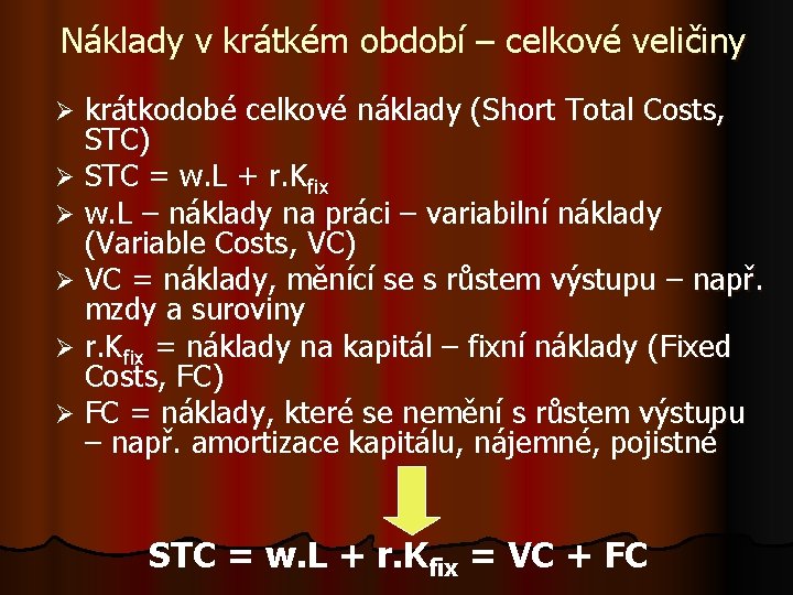 Náklady v krátkém období – celkové veličiny krátkodobé celkové náklady (Short Total Costs, STC)