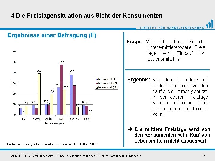 4 Die Preislagensituation aus Sicht der Konsumenten Ergebnisse einer Befragung (II) Frage: Wie oft