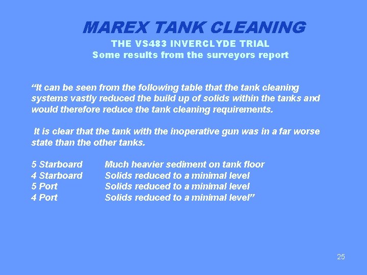 MAREX TANK CLEANING THE VS 483 INVERCLYDE TRIAL Some results from the surveyors report