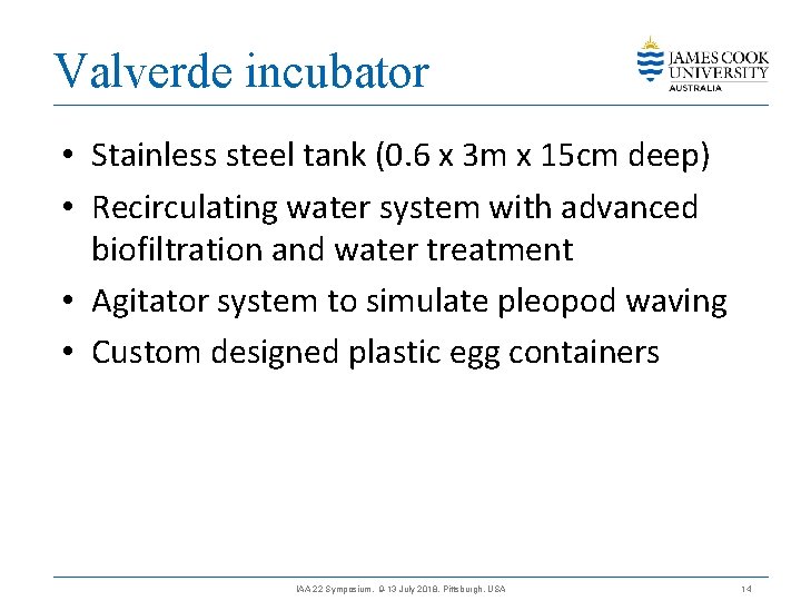 Valverde incubator • Stainless steel tank (0. 6 x 3 m x 15 cm
