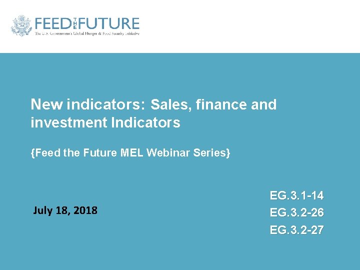 New indicators: Sales, finance and investment Indicators {Feed the Future MEL Webinar Series} July