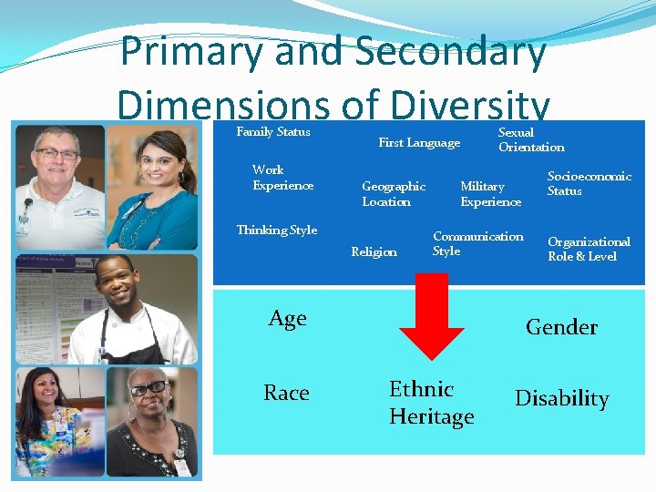 Primary and Secondary Dimensions of Diversity Family Status Work Experience Sexual Orientation First Language