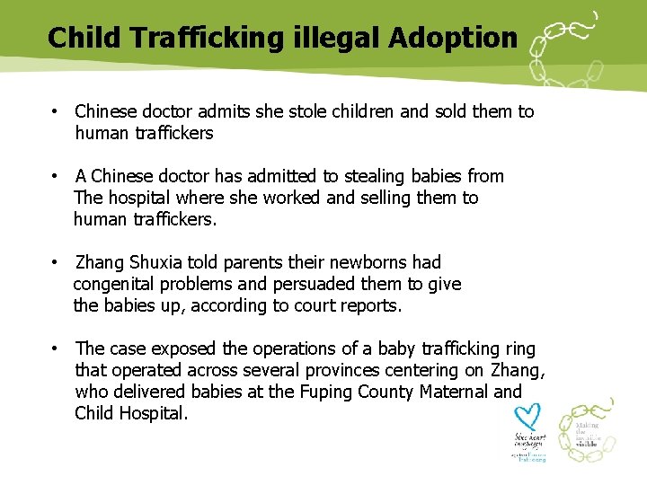 Child Trafficking illegal Adoption • Chinese doctor admits she stole children and sold them