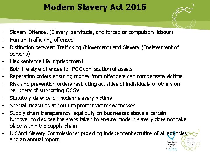 Modern Slavery Act 2015 • • • Slavery Offence, (Slavery, servitude, and forced or