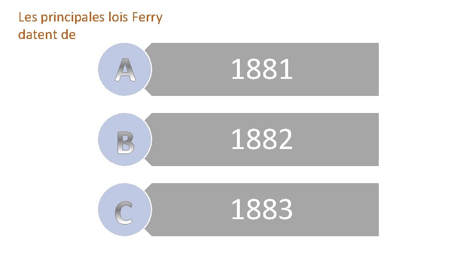 Les principales lois Ferry datent de 1881 1882 1883 