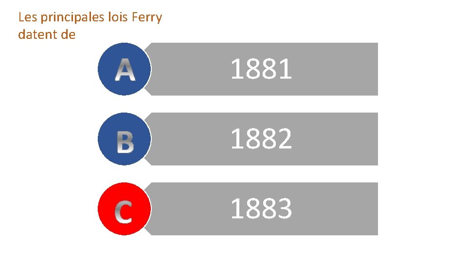 Les principales lois Ferry datent de 1881 1882 1883 