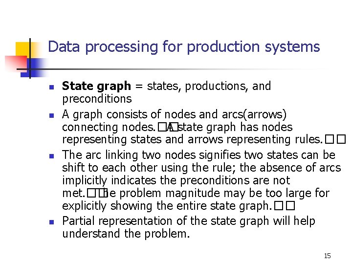 Data processing for production systems n n State graph = states, productions, and preconditions