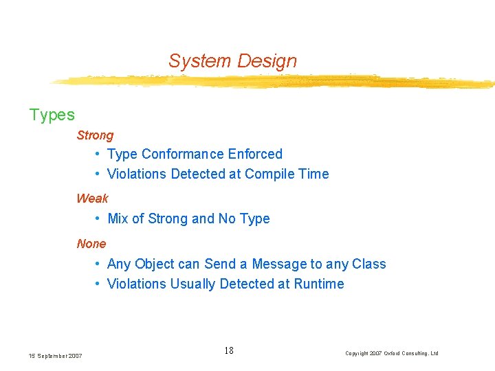 System Design Types Strong • Type Conformance Enforced • Violations Detected at Compile Time System Design Types Strong • Type Conformance Enforced • Violations Detected at Compile Time