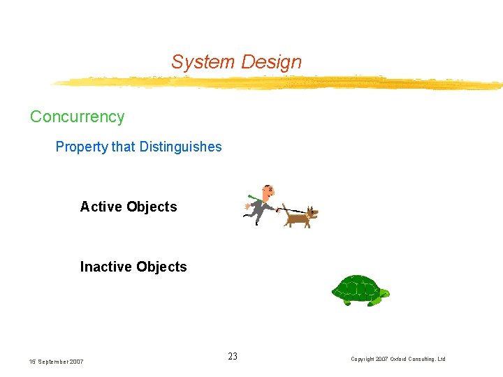 System Design Concurrency Property that Distinguishes Active Objects Inactive Objects 15 September 2007 23 System Design Concurrency Property that Distinguishes Active Objects Inactive Objects 15 September 2007 23
