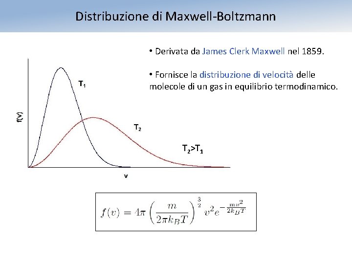 Distribuzione di Maxwell-Boltzmann • Derivata da James Clerk Maxwell nel 1859. • Fornisce la