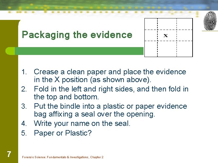 Packaging the evidence 1. Crease a clean paper and place the evidence 2. 3.