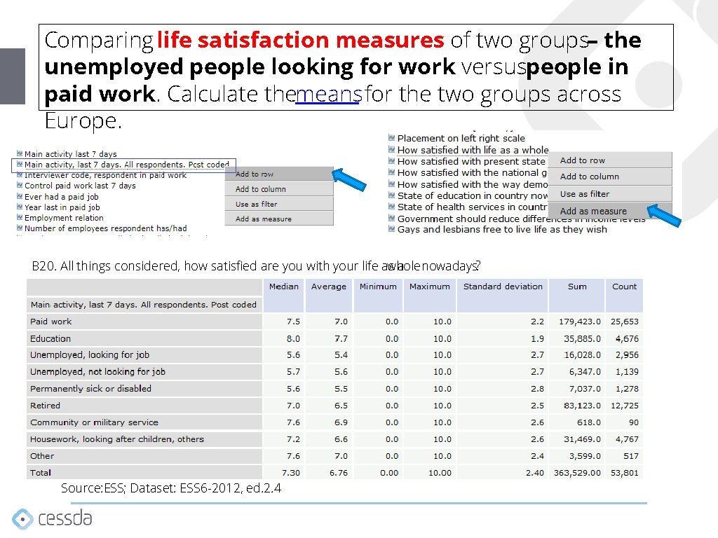 Comparing life satisfaction measures of two groups– the unemployed people looking for work versuspeople Comparing life satisfaction measures of two groups– the unemployed people looking for work versuspeople