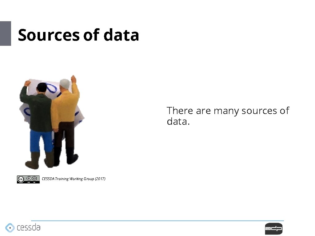 Sources of data There are many sources of data. CESSDA Training Working Group (2017) Sources of data There are many sources of data. CESSDA Training Working Group (2017)