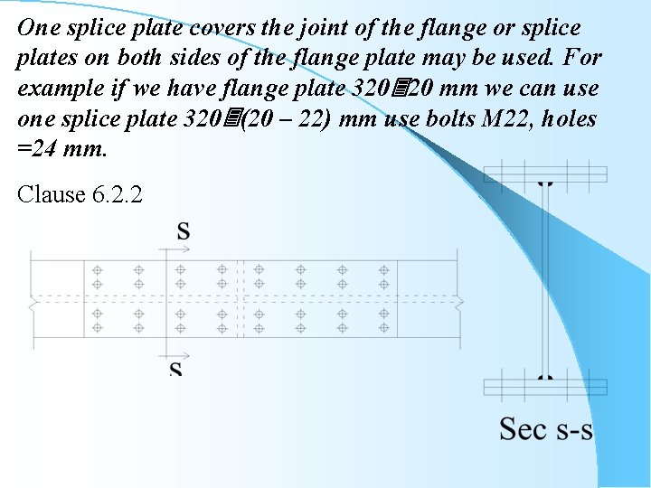 One splice plate covers the joint of the flange or splice plates on both