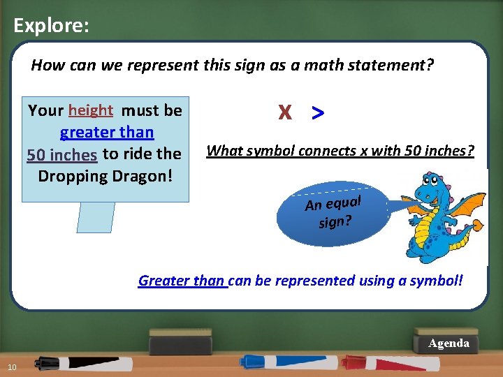 Explore: How can we represent this sign as a math statement? x height Your