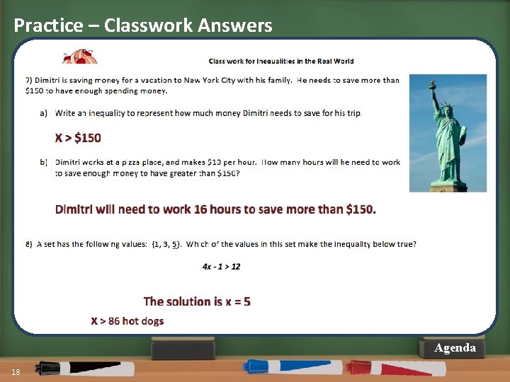 Practice – Classwork Answers Agenda 18 